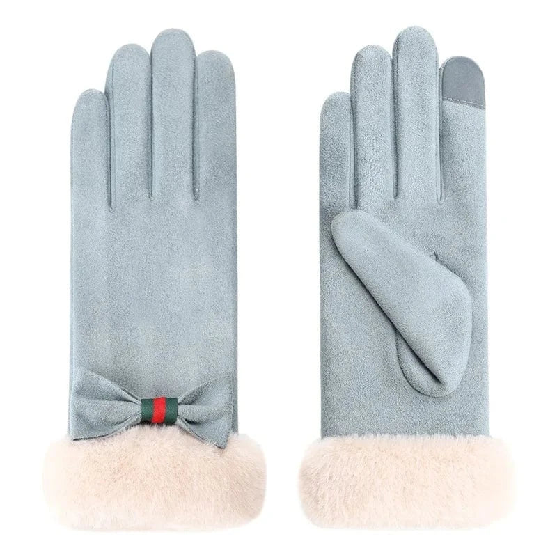 Light blue Cheap fleece lining touch screen women winter soft elegant outdoor gloves