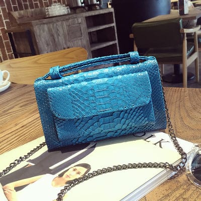 light blue Pu Leather Women Shoulder Bags Snake Animal Chain Clutch Luxury Small Designer  Python Pattern Handbags