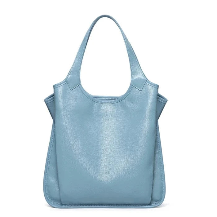 light blue Retail top grain tote bag ladies bag woman genuine leather handbags