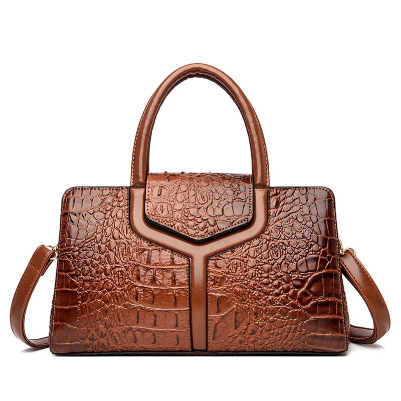 Light Brown New Style Women's Handbag High Quality PU Leather Crocodile Pattern Large Bag Ladies One Shoulder Messenger Bag