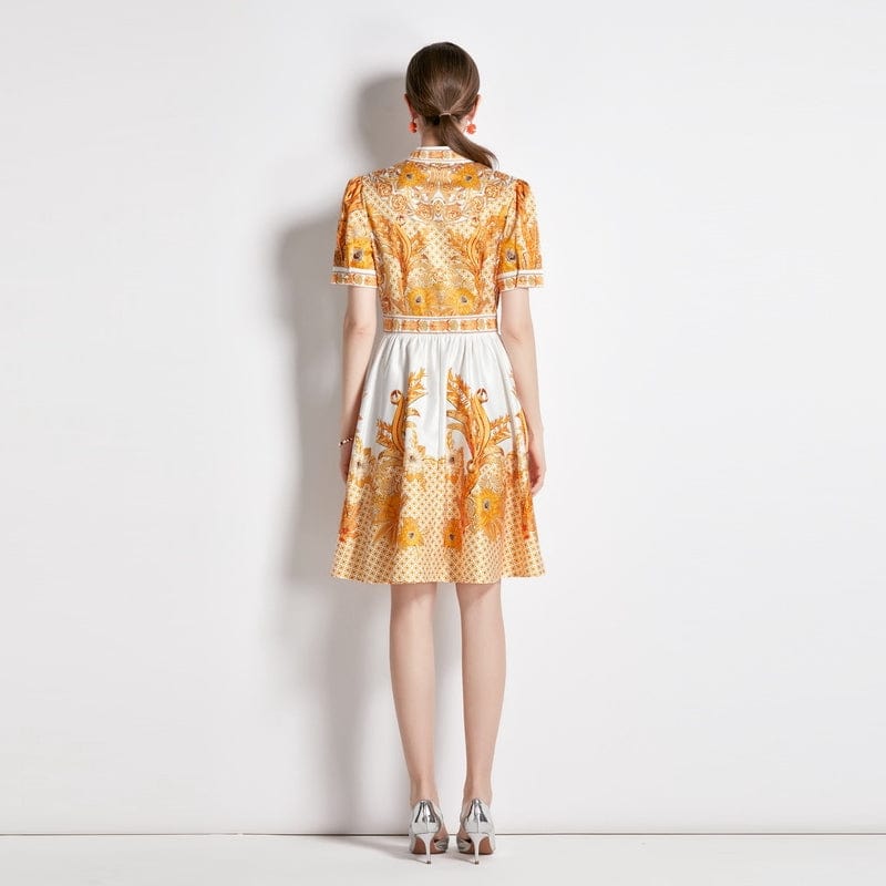 Light cooked royal sister V-neck printed dress women's new French niche high-end skirt XC5026068
