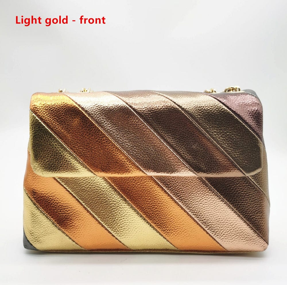 light gold Metallic colorful handbag for ladies hand bag Purse Portable  Pu Rainbow Colorful Plain Jointting  metallic handbag