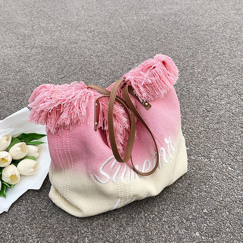 Light Pink Tassel Big Hand Bags Ladies Shoulder Large Capacity Textile Tote Bags Women Handbags Ladies Luxury 2022