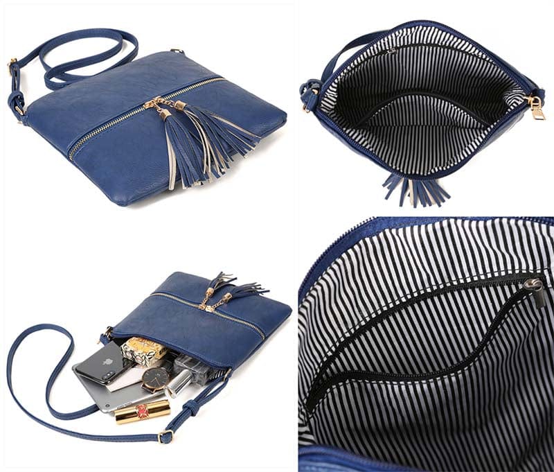 Lightweight Medium Sized Purse Dome Avery Crossbody Bag with Tassel and Zipper Pocket and Adjustable Strap