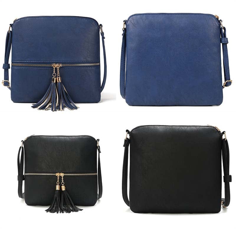 Lightweight Medium Sized Purse Dome Avery Crossbody Bag with Tassel and Zipper Pocket and Adjustable Strap