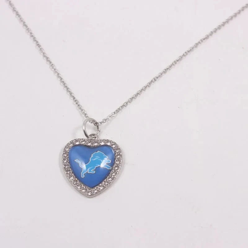 lions New Arrival 32 designs rhinestone heart American football pendant charms accessories stainless steel necklace heart necklace