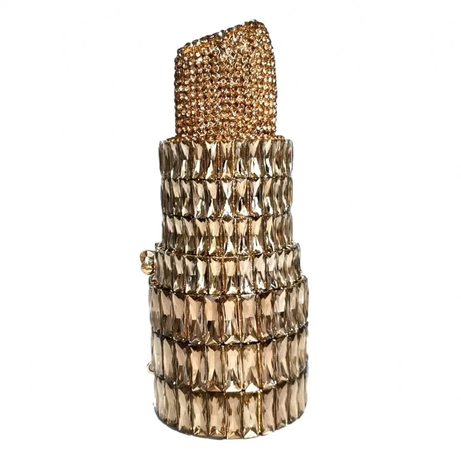 lipstick-gold Dropshipping fashion apple shaped evening bag crystal rhinestone clutch bag purse for women luxury