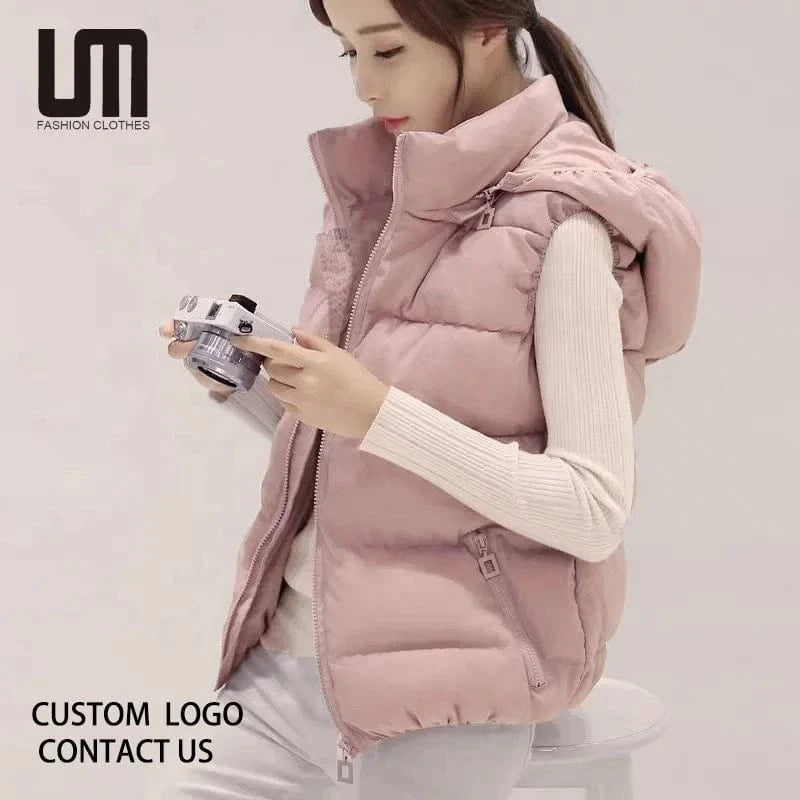 Liu Ming Dropshipping Products 2024 Autumn Winter Women Casual Warm Sleeveless Solid Color Hoodie Jacket Thick Waistcoat