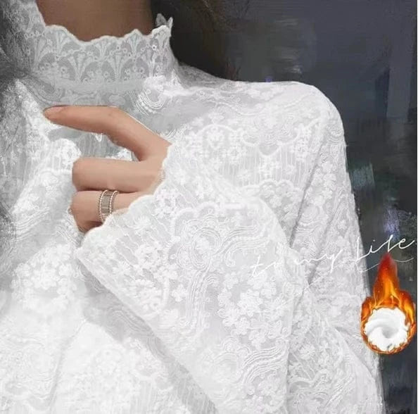 Liu Ming Dropshipping Products 2024 Spring Autumn Long Sleeve Turtleneck Mesh Tops Women Lace Shirt