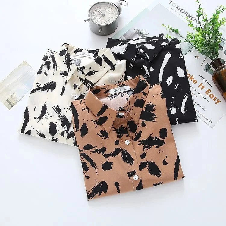 Liu Ming Fashion 2024 Spring Autumn Women Vintage Printed Long Sleeve Buttons Blouse Casual Shirt