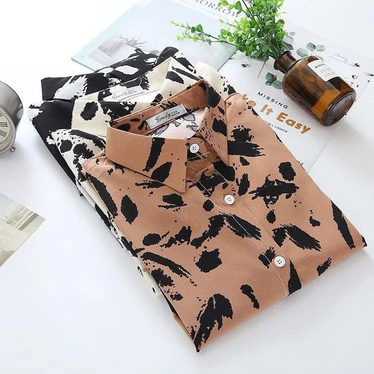 Liu Ming Fashion 2024 Spring Autumn Women Vintage Printed Long Sleeve Buttons Blouse Casual Shirt