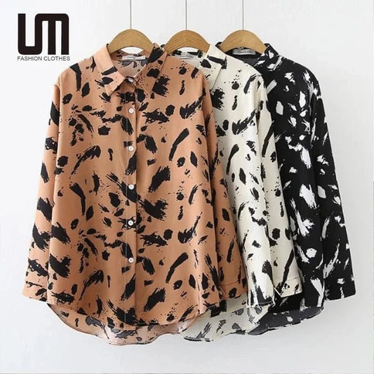 Liu Ming Fashion 2024 Spring Autumn Women Vintage Printed Long Sleeve Buttons Blouse Casual Shirt