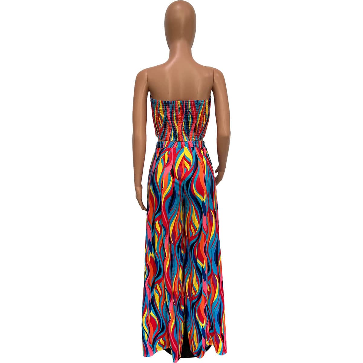 Liu Ming Fashion Summer 2023 Women Casual 2 Piece Set Strapless Top Printed Wide Leg Pants Suit