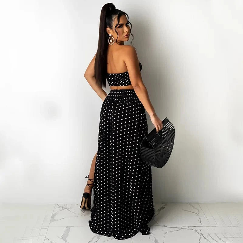 Liu Ming Fashionable 2024 Spring New Women Sexy Off Shoulder Wrap Chest Split Solid Color Maxi Skirt Set