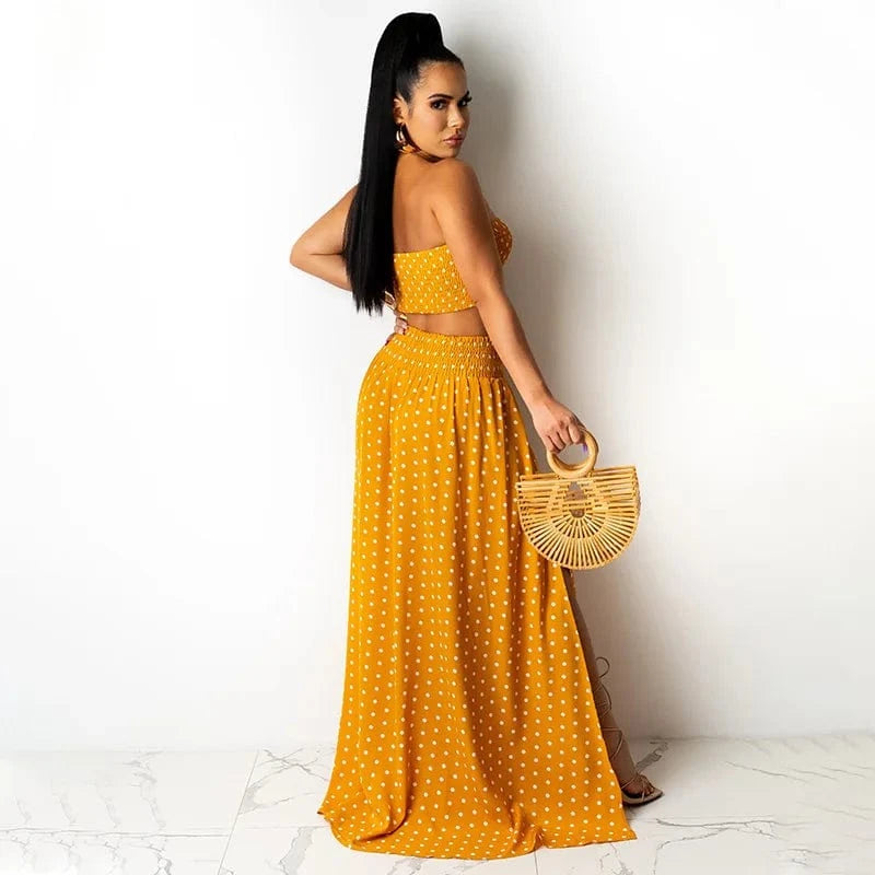 Liu Ming Fashionable 2024 Spring New Women Sexy Off Shoulder Wrap Chest Split Solid Color Maxi Skirt Set