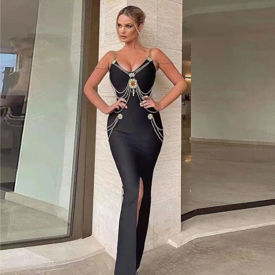 Liu Ming High End 2024 Summer Fashion Long Sleeveless Backless Sexy Celebrity Skinny Evening Dress For Ladies