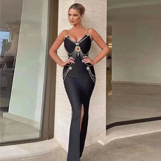 Liu Ming High End 2024 Summer Fashion Long Sleeveless Backless Sexy Celebrity Skinny Evening Dress For Ladies