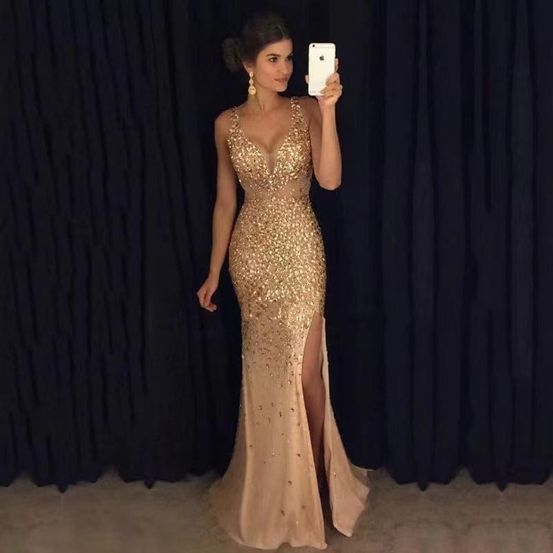 Liu Ming High End Women Fashion 2023 Elegant Sequins Lace Dubai Saudi Arabic Prom Gowns Party Slit Evening Dress