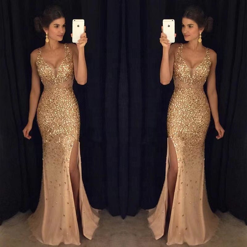 Liu Ming High End Women Fashion 2023 Elegant Sequins Lace Dubai Saudi Arabic Prom Gowns Party Slit Evening Dress