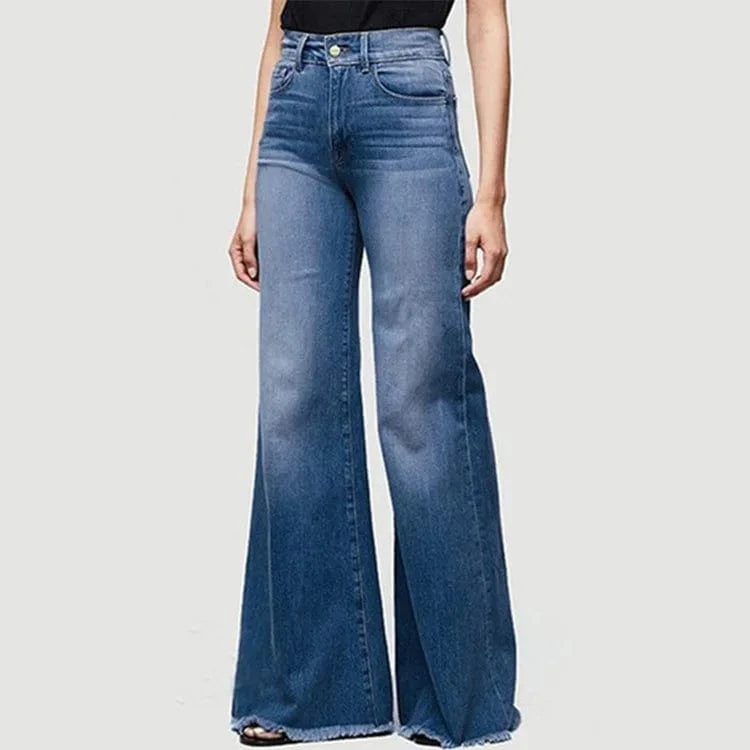 Liu Ming Hot Selling Wholesale 2024 Vintage Fashion Women Stretch Pocket Trousers High Waist Wide Leg Denim Flare Jeans