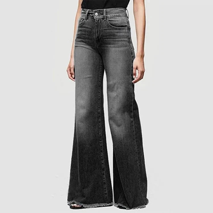 Liu Ming Hot Selling Wholesale 2024 Vintage Fashion Women Stretch Pocket Trousers High Waist Wide Leg Denim Flare Jeans