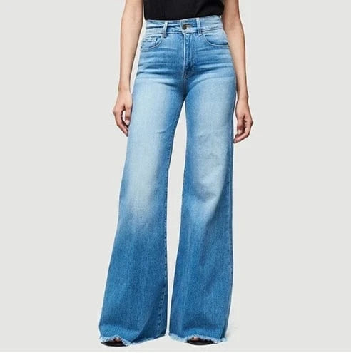 Liu Ming Hot Selling Wholesale 2024 Vintage Fashion Women Stretch Pocket Trousers High Waist Wide Leg Denim Flare Jeans