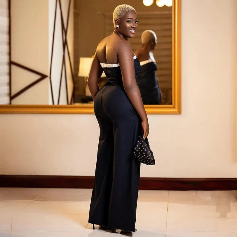 Liu Ming Latest Products 2024 Summer Loose Casual Women Tube Top High Waist Wide Leg Trousers Rompers Jumpsuit