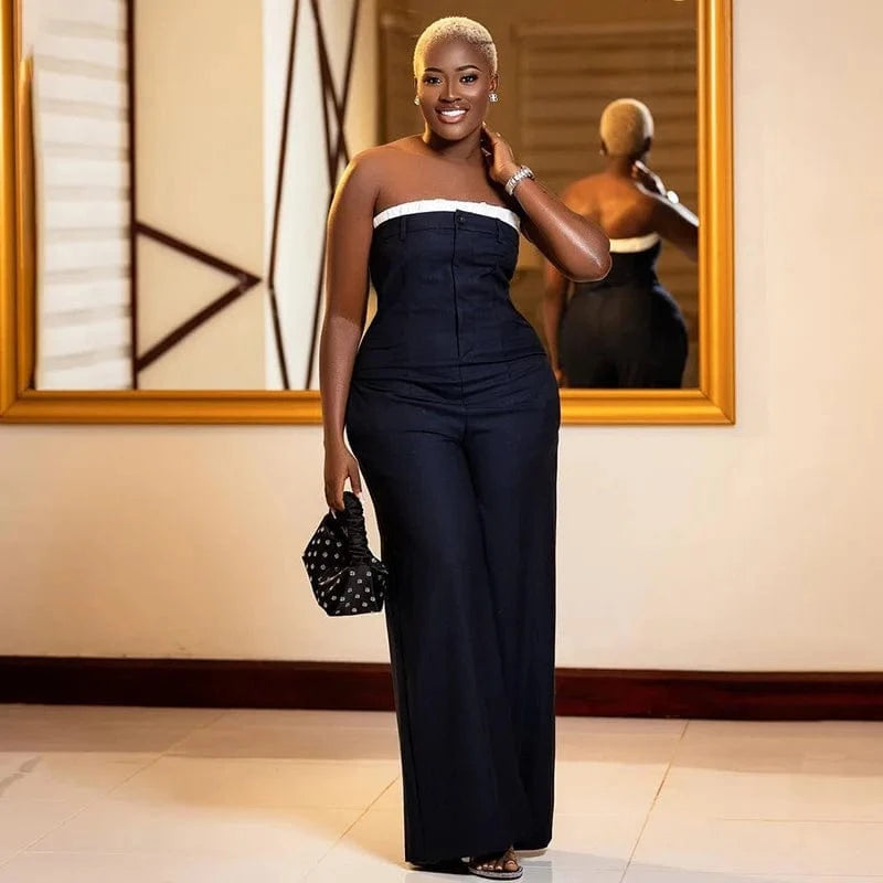 Liu Ming Latest Products 2024 Summer Loose Casual Women Tube Top High Waist Wide Leg Trousers Rompers Jumpsuit