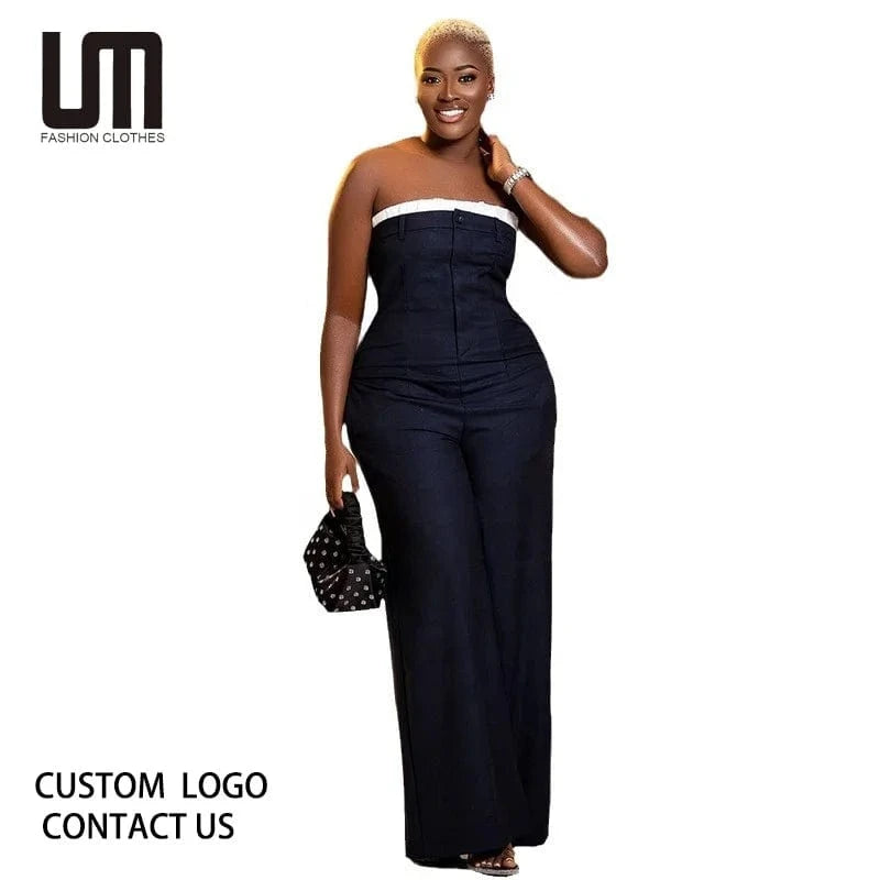 Liu Ming Latest Products 2024 Summer Loose Casual Women Tube Top High Waist Wide Leg Trousers Rompers Jumpsuit