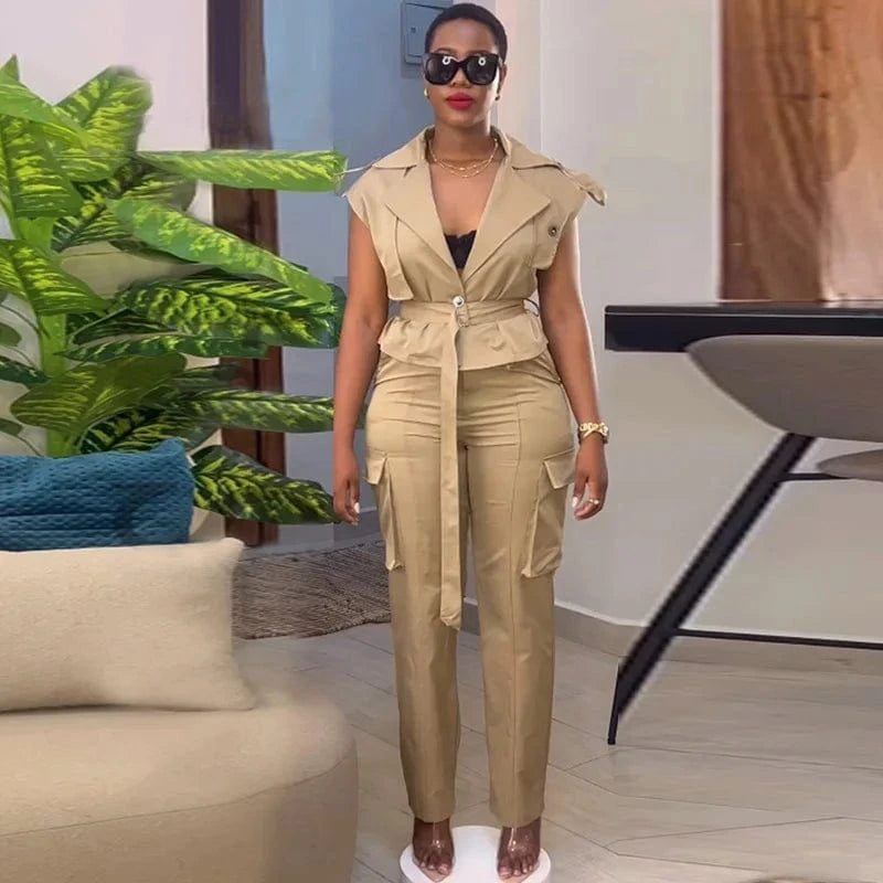 Liu Ming Latest Products 2024 Summer Women s Outfits Tops And Wide Leg Cargo Pants 2 Piece Sets Outfits