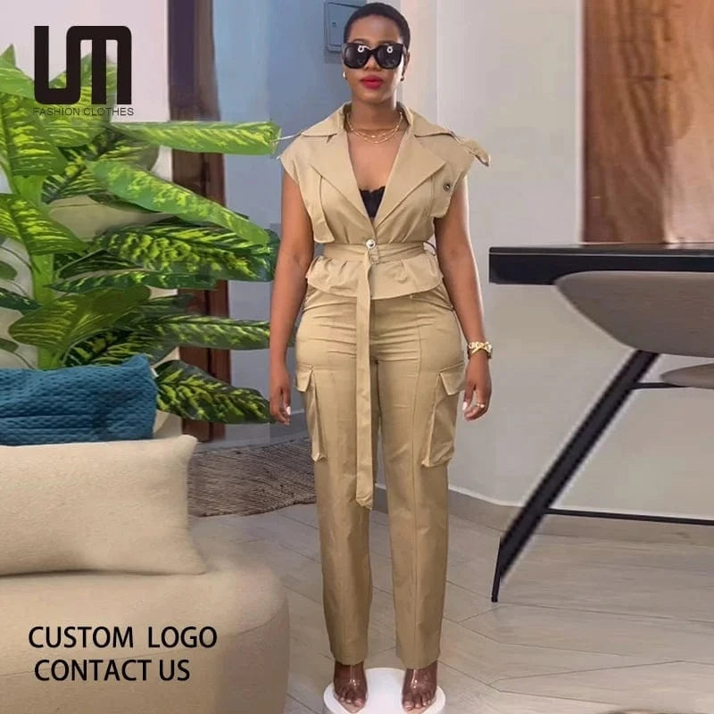 Liu Ming Latest Products 2024 Summer Women s Outfits Tops And Wide Leg Cargo Pants 2 Piece Sets Outfits