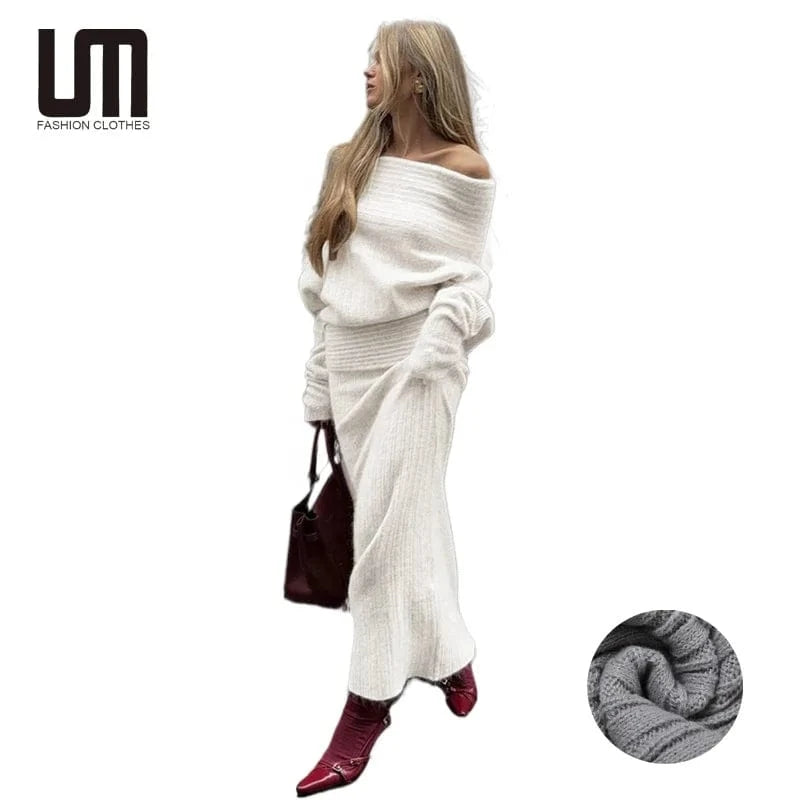 Liu Ming New 2024 Products Women Sexy Two Piece Off Shoulder Tops Bodycon Long Skirt Casual Outfit