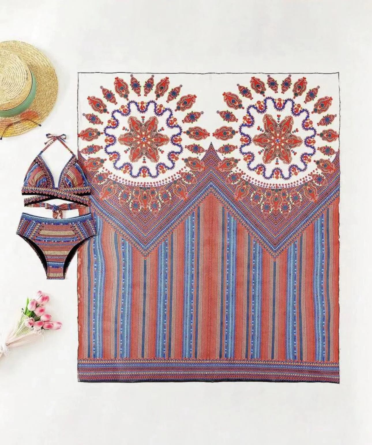 Liu Ming New Arrivals 2024 Summer Women Push Up Printed Sexy Swimwear Female Brazilian Bathing Suit Cover Up 3 Piece Bikini Set