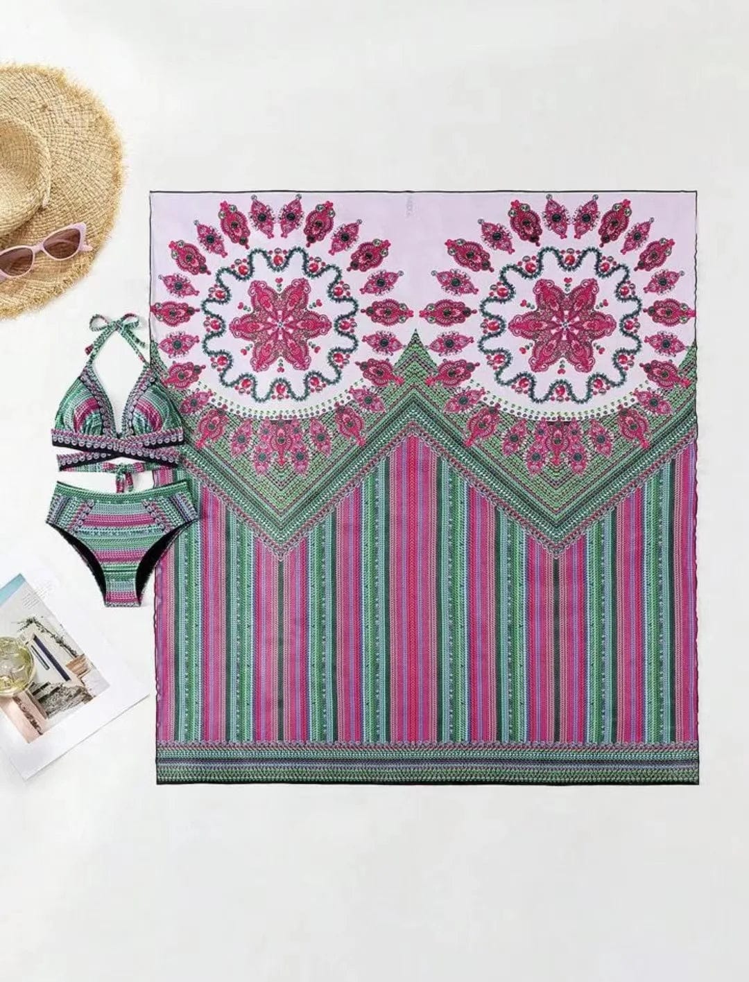 Liu Ming New Arrivals 2024 Summer Women Push Up Printed Sexy Swimwear Female Brazilian Bathing Suit Cover Up 3 Piece Bikini Set