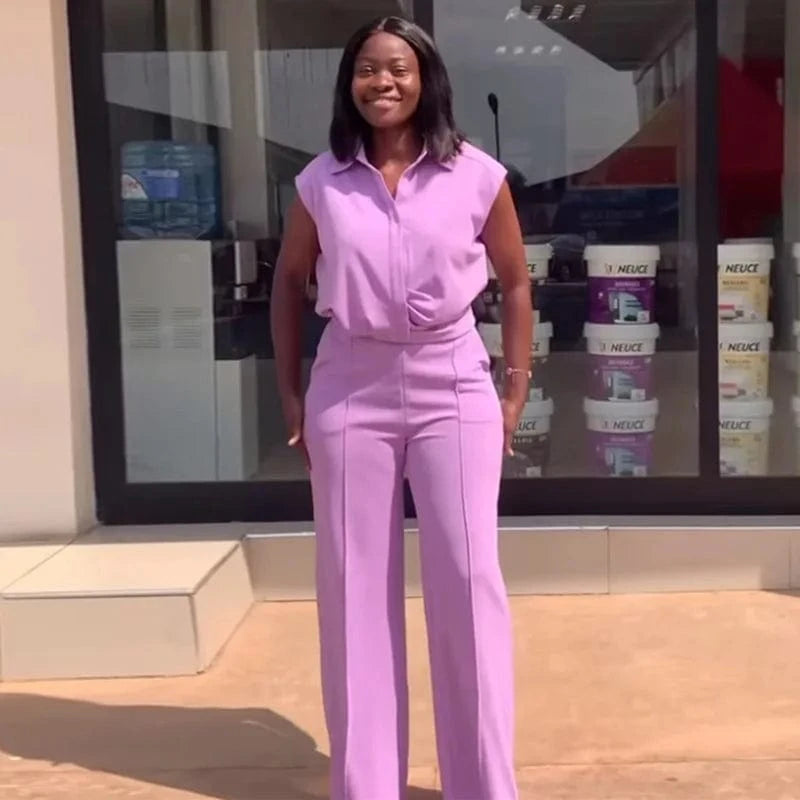 Liu Ming Spring Summer 2024 Women Casual Short Sleeve Shirt Wide Leg Trousers Female Office 2 Piece Set