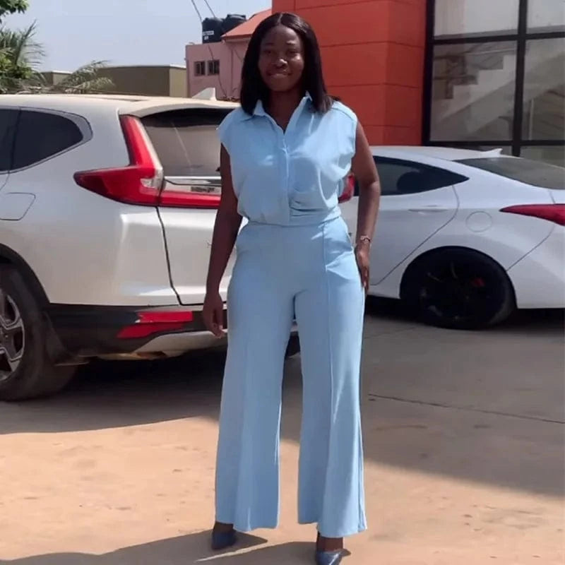 Liu Ming Spring Summer 2024 Women Casual Short Sleeve Shirt Wide Leg Trousers Female Office 2 Piece Set