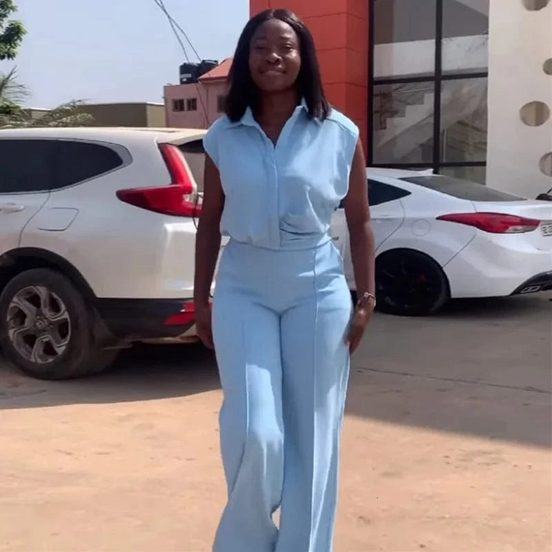 Liu Ming Spring Summer 2024 Women Casual Short Sleeve Shirt Wide Leg Trousers Female Office 2 Piece Set