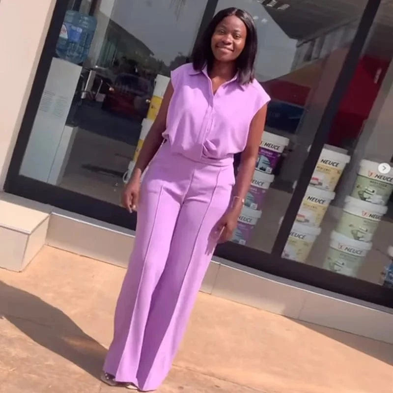 Liu Ming Spring Summer 2024 Women Casual Short Sleeve Shirt Wide Leg Trousers Female Office 2 Piece Set