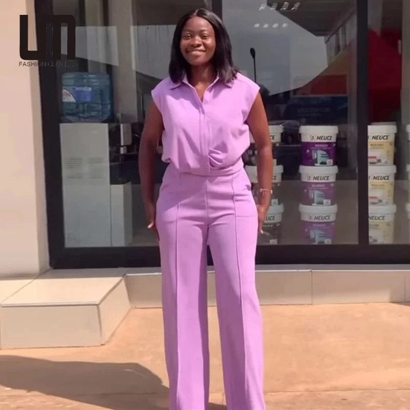 Liu Ming Spring Summer 2024 Women Casual Short Sleeve Shirt Wide Leg Trousers Female Office 2 Piece Set