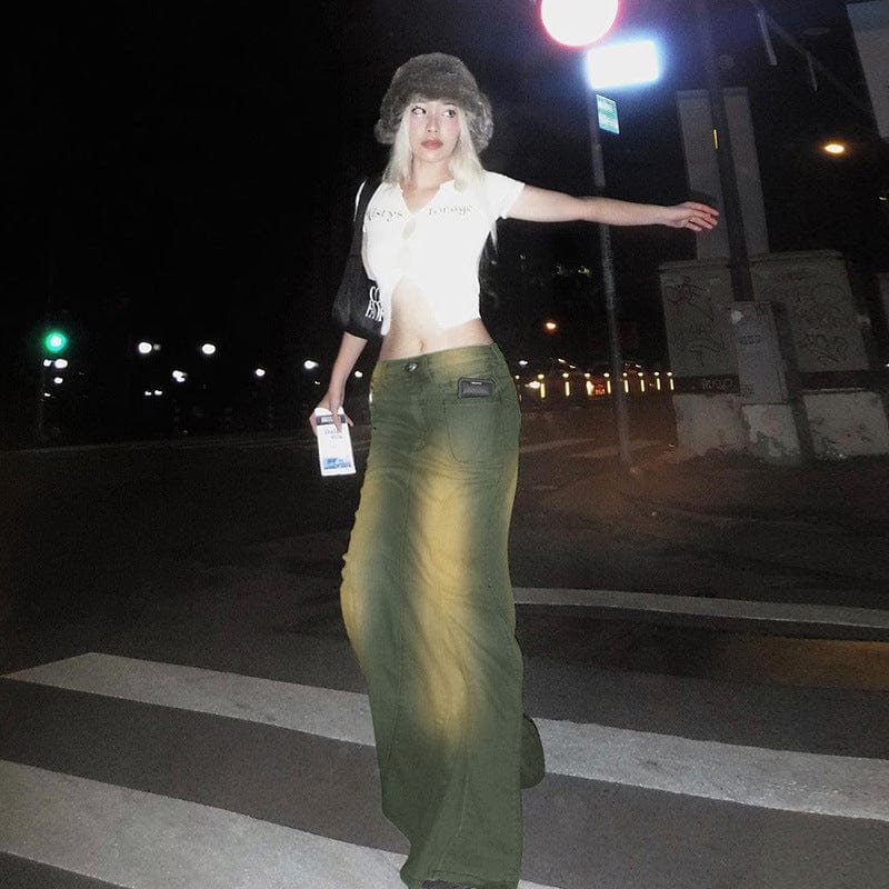Liu Ming Vintage Autumn 2024 Trends Women Y2k Streetwear Casual Low Waist Long Maxi Denim Skirt