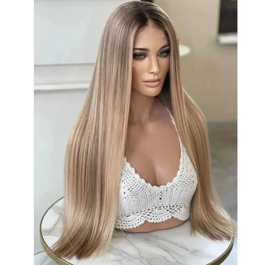 Long 55 60 65 cm 150% Density Clip In Ash Blonde Highlight Color Straight Kosher Raw Cuticle Aligned Human Hair Lace Front Wigs
