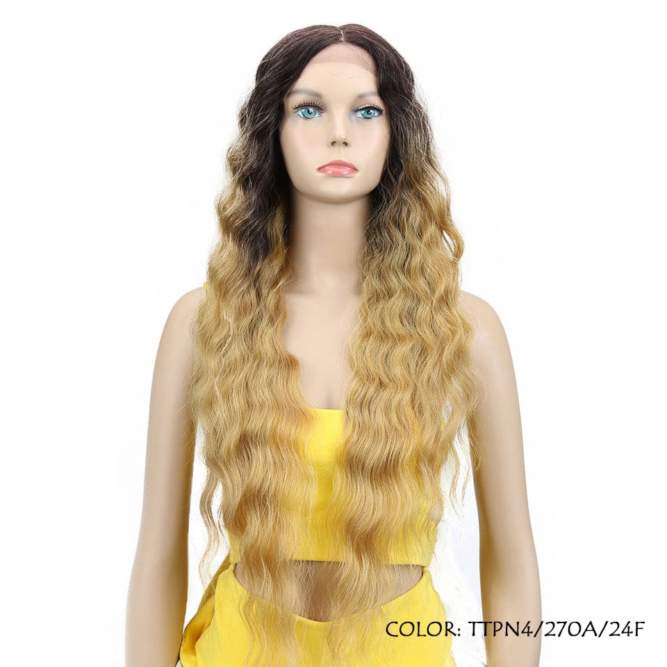 long body wave sleek wholesale Manufacture heat resistant Mix Colors lace Middle Part body wave Synthetic Hair Wig for women