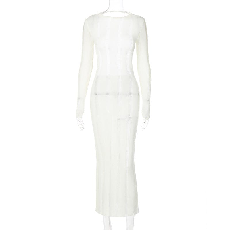 long dress 10574 Knitting Ribbed Solid O Neck Backless Elegant Maxi Tube Long Sleeve Womens Dresses Winter Party Club Lady Evening Outfit