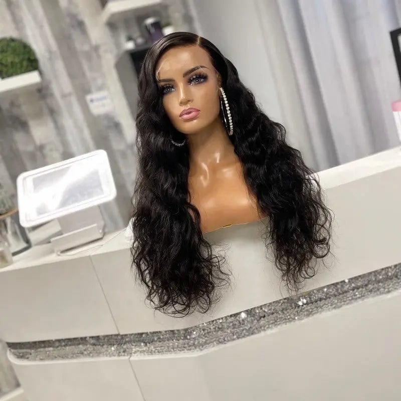 Long Inches Natural Black Color Body Wave Wig Pre Plucked Vietnam Hair Cuticle Aligned Lace Front Wigs