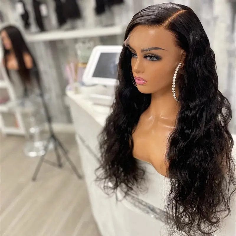 Long Inches Natural Black Color Body Wave Wig Pre Plucked Vietnam Hair Cuticle Aligned Lace Front Wigs