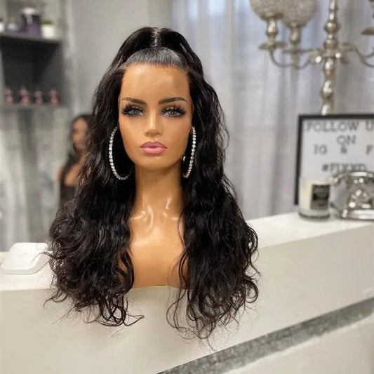 Long Inches Natural Black Color Body Wave Wig Pre Plucked Vietnam Hair Cuticle Aligned Lace Front Wigs