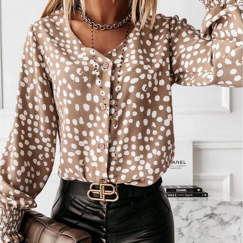 Long Sleeve Custom Shirt All-match Casual Plus Size Cardigan Elegant V-neck Vintage Tops Polka Dot Printed Chiffon Women Blouse