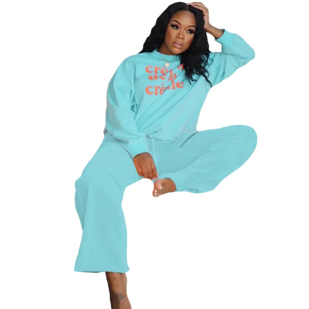 Long Sleeve Fall Winter Loose Sweatshirt Suit Jogger Sweatsuit Outfits For Women Clothing Casual Two Piece Pants Set Tracksuit