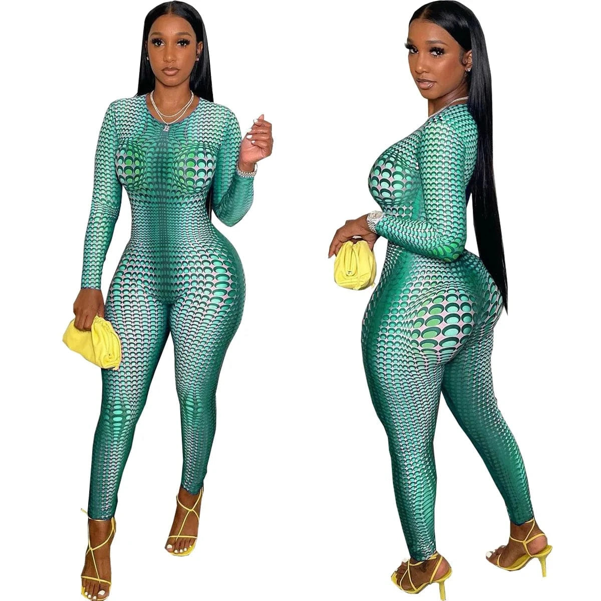 Long Sleeve Fall Women Jumpsuit Bodysuits Fitted Slim Bodycon Print Jumpsuit Workout Women One Piece Sportswear Zip Jumpsuits