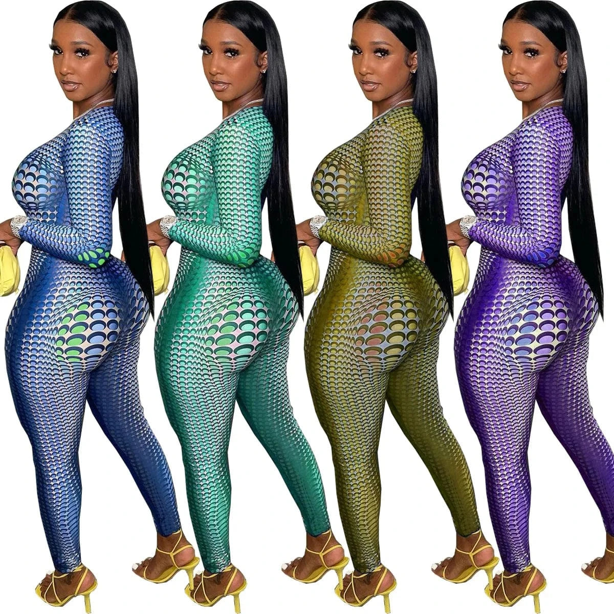 Long Sleeve Fall Women Jumpsuit Bodysuits Fitted Slim Bodycon Print Jumpsuit Workout Women One Piece Sportswear Zip Jumpsuits